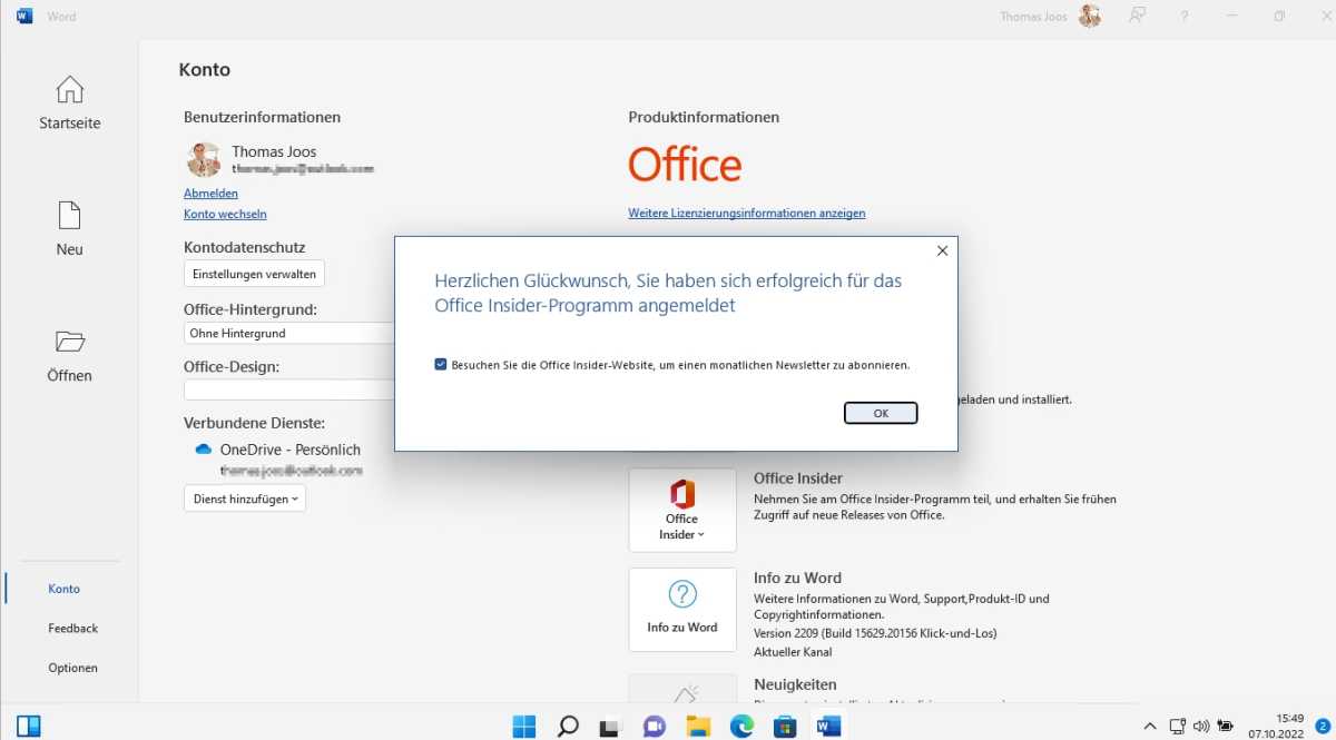 Nach der Registrierung am Office-Insider-Programm stehen neue Versionen zur Verfügung auch die neue Outlook für Windows-Version.