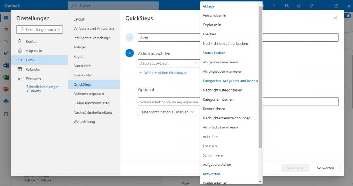 Erstellen von benutzerdefinierten Workflows mit den Quick Steps in Outlook für Windows.