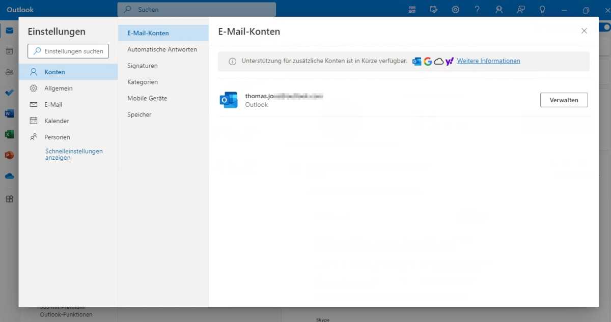 In Zukunft sollen sich an Outlook für Windows mehrere Mailkonten von verschiedenen Anbietern anbinden lassen. 
