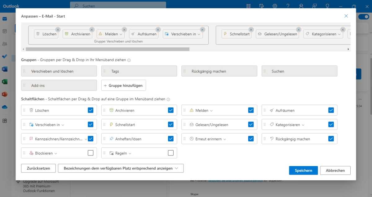 Das Menüband von Outlook für Windows lässt sich an die eigenen Anforderungen flexibel anpassen.