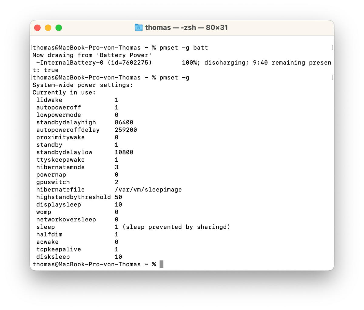 pmset kann im Terminal Informationen zum Batteriestand und zu den Datenträgern anzeigen