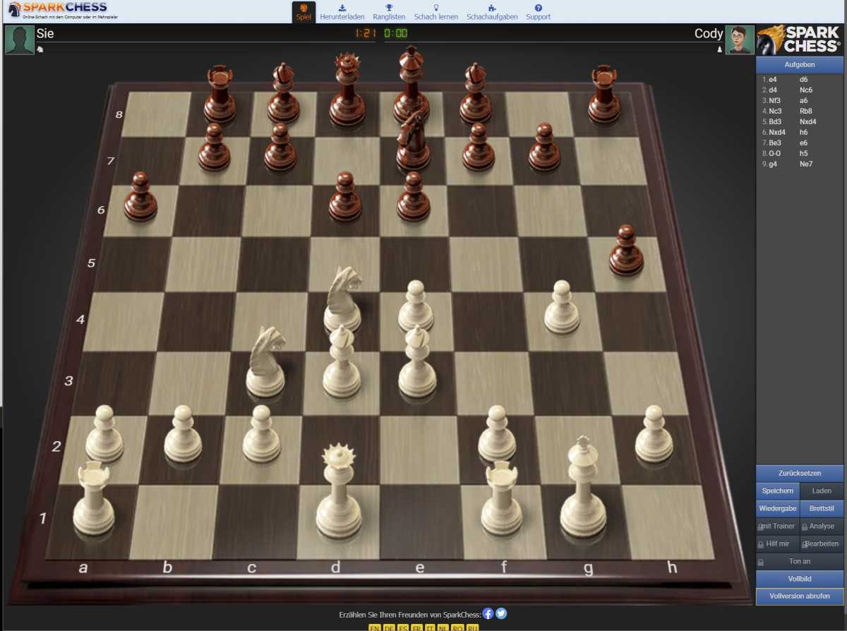 SparkChess.com lässt das Online-Schachspielen wie an einem richtigen Schachbrett erscheinen.