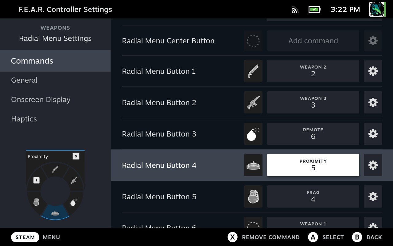 Steam Deck radial control menu