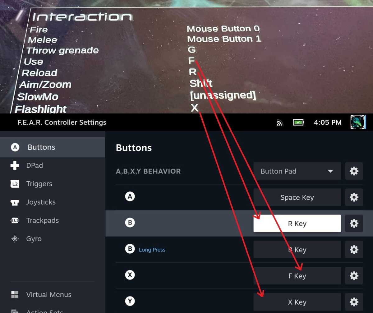Remapping keyboard controls to the Steam Deck buttons