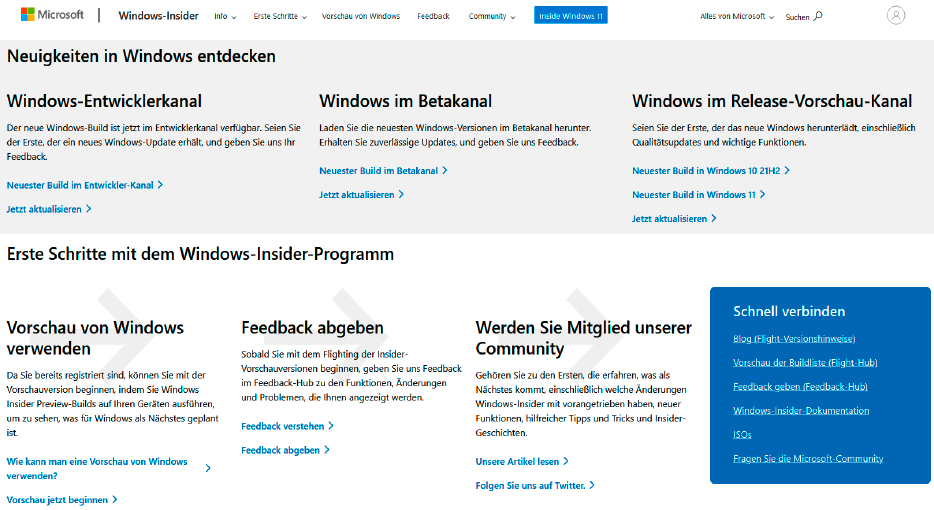 Microsoft verteilt Vorabversionen seines Betriebssystems im Insider- Programm über drei „Kanäle“: Die unterschiedlichen Preview Builds unterscheiden sich jeweils im Test- und Entwicklungsfortschritt.