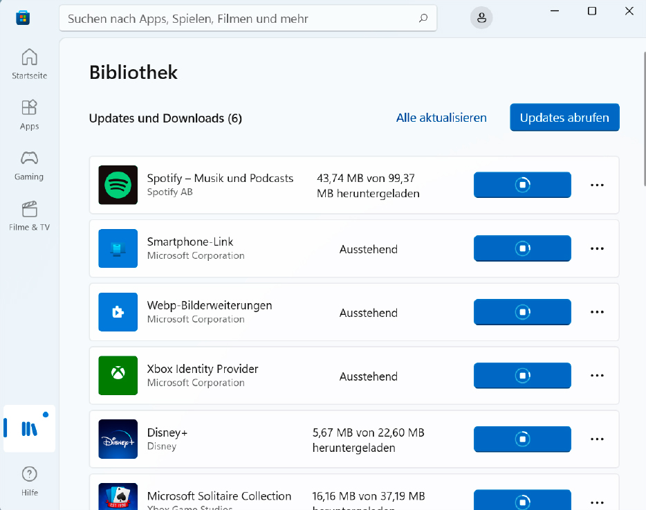 Fortschritt: Alle auf dem Rechner installierten Apps aus dem Windows Store lassen sich nun in einem Rutsch aktualisieren. Das funktioniert unter Windows 10 genauso wie in Version 11.