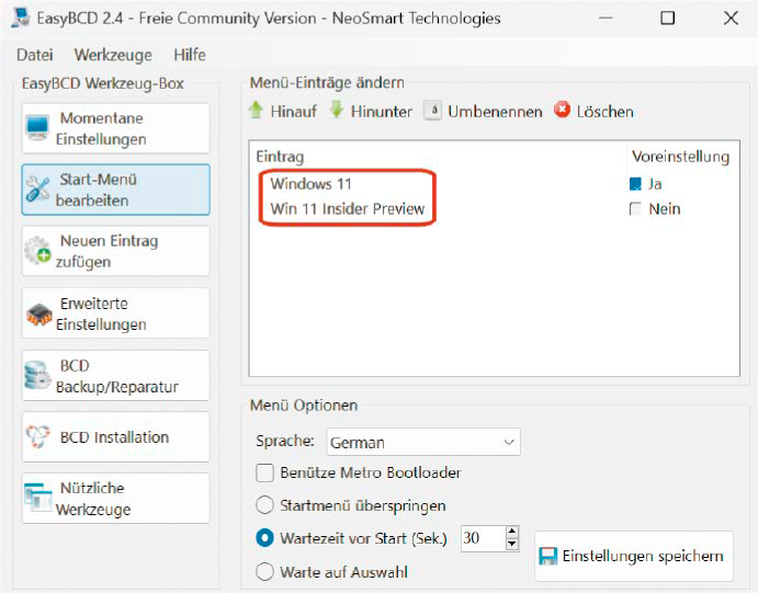Bei der Parallelinstallation zweier Windows- Versionen heißen beide Systeme im Bootmanager unter Umständen gleich. Das können Sie mit Easy BCD einfach korrigieren.