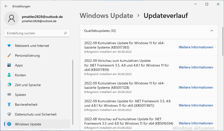 Welche Updates wurden gerade installiert? Der „Updateverlauf“ zeigt die Windows-Updates in chronologischer Reihenfolge. Mit der KB-Nummer kann man im Internet nach Informationen suchen.