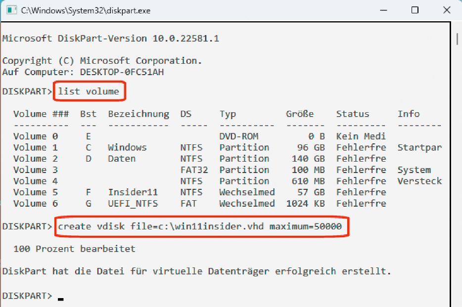 Anders als beim virtuellen PC stehen Windows 11 auf einer virtuellen Festplatte (VHD) die vollen Systemressourcen zur Verfügung. Die VHD ist mit dem Tool Diskpart schnell erstellt.
