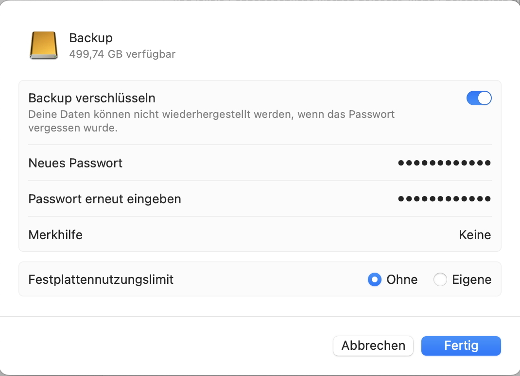 Time Machine Backup verschlüsseln