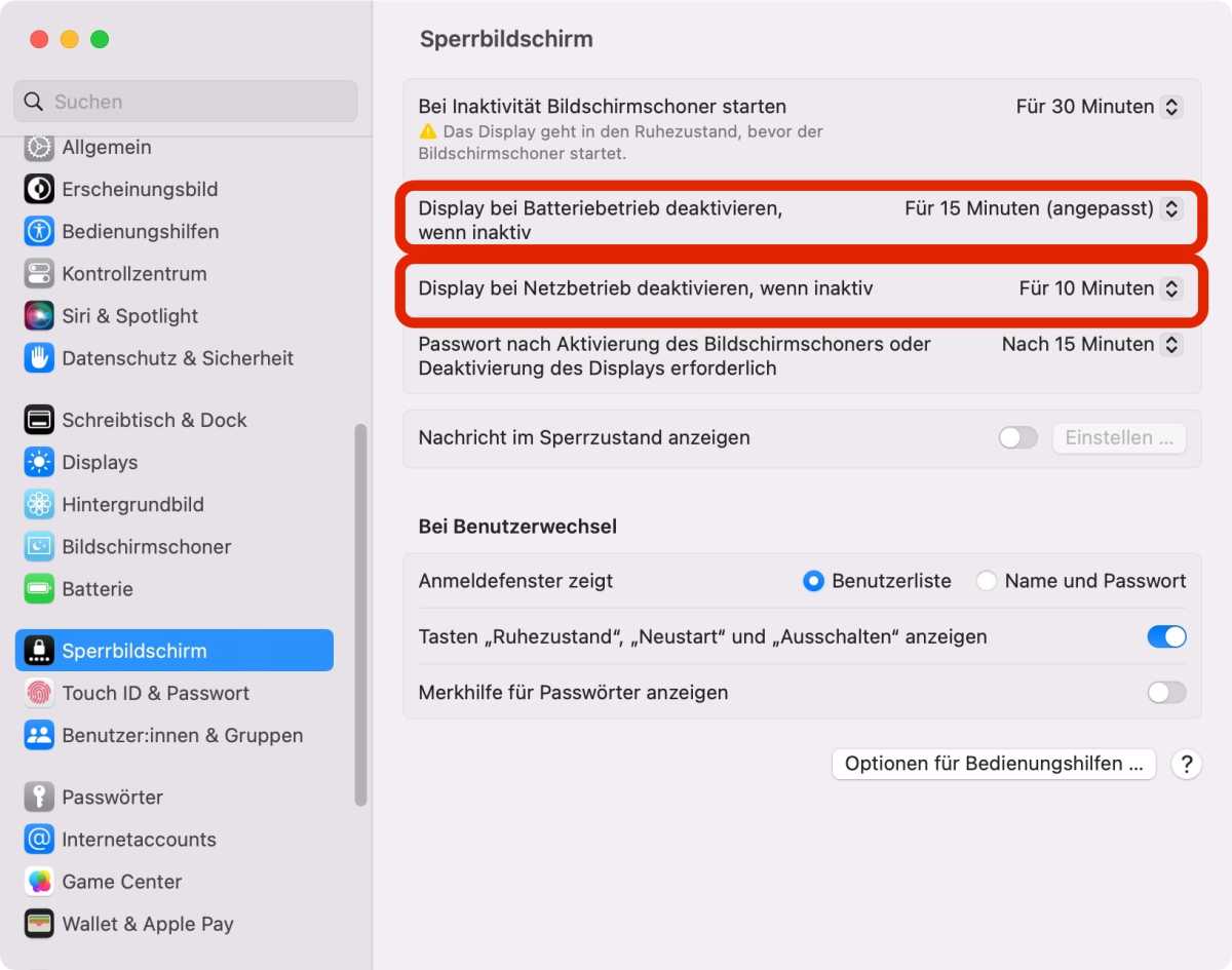 Ruhezustand des Macs einstellen