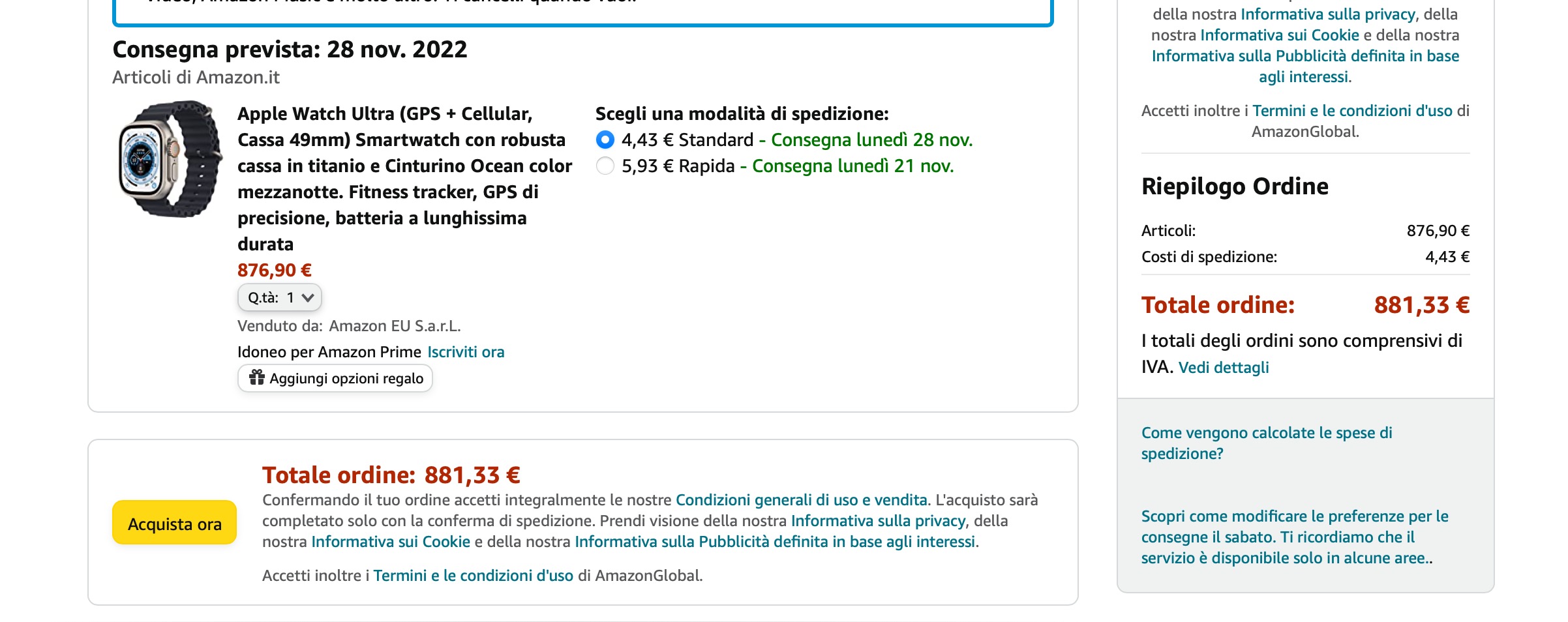 Apple Watch Ultra bei Amazon Italien für 900 € Sie sparen 100 Euro