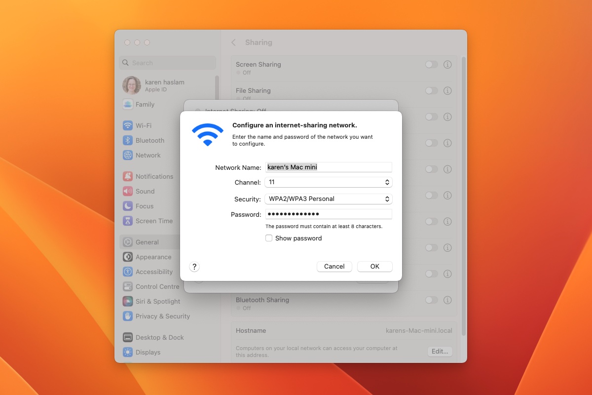 Configure Internet sharing Mac