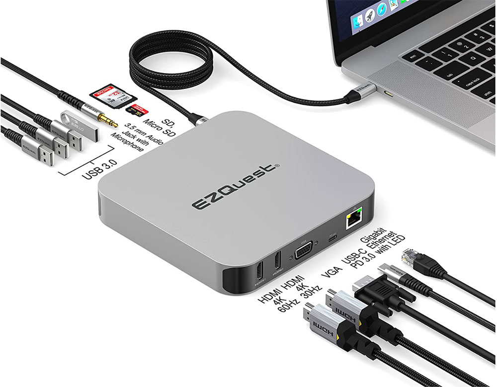 Basics USB-C Hub Dock 9-in-1 Aluminium Type-C Adapter with 4K HDMI,  Ethernet 1000mbps Port, 3 USB 3.0, USB-C Power Delivery, 3.5mm Audio only