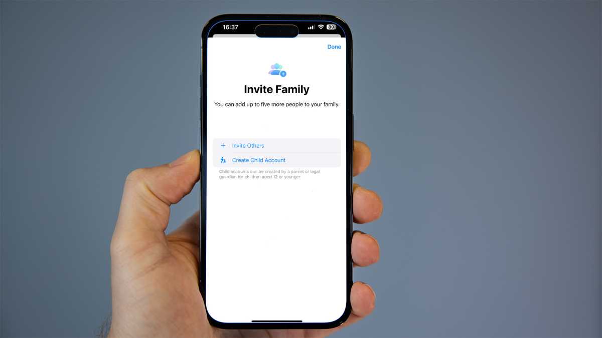 Family Sharing setup process on an iPhone 14 Pro