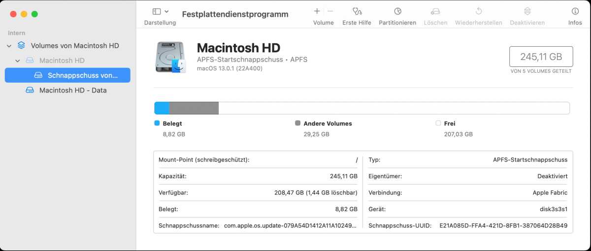 Volumes im Festplattendienstprogramm
