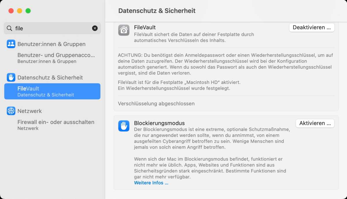 FileVault Verschlüsselung aktivieren