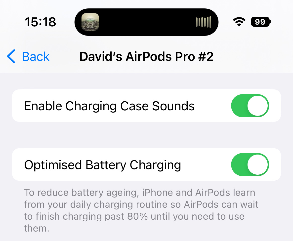 AirPods Settings: Optimised Battery Charging
