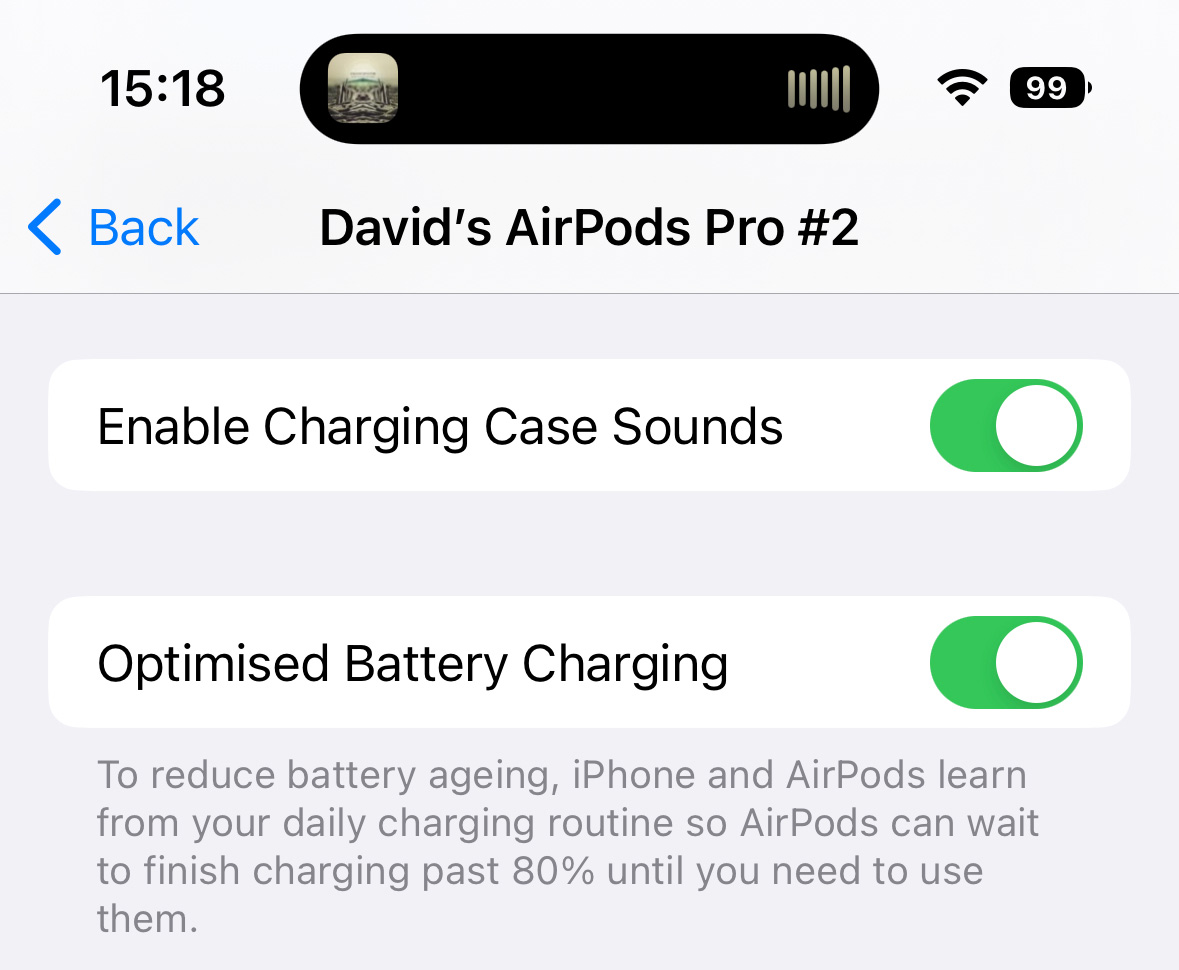 Paramètres AirPods : charge de la batterie optimisée