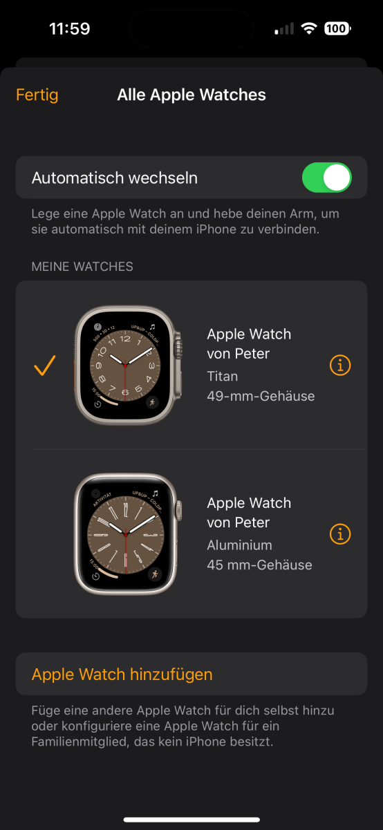 Apple Watch automatisch wechseln