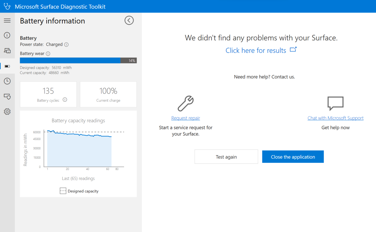 Microsoft Surface Diagnostic Toolkit battery