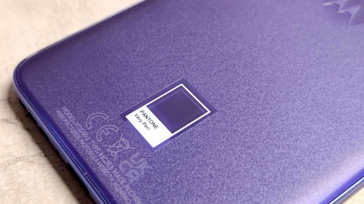 Pantone sticker on rear of Motorola Edge 30 Neo