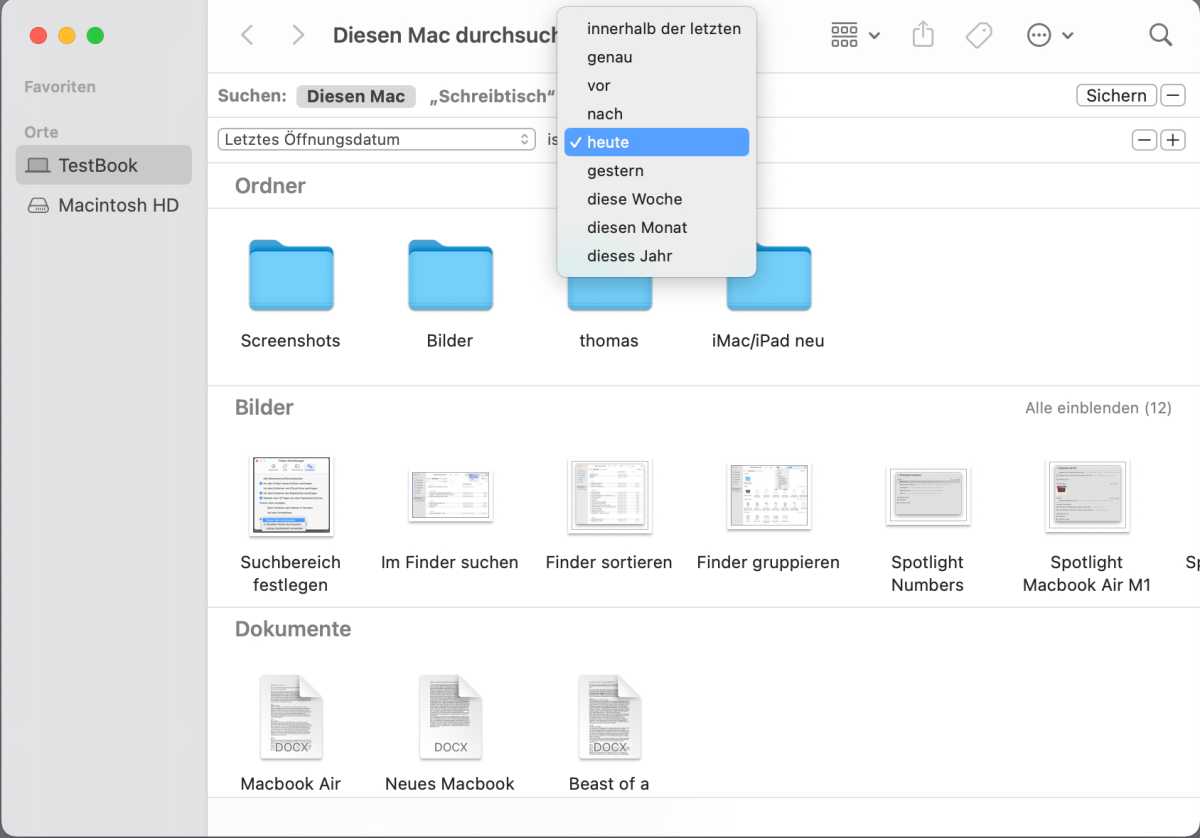 Im Finder nach Öffnungsdatum suchen