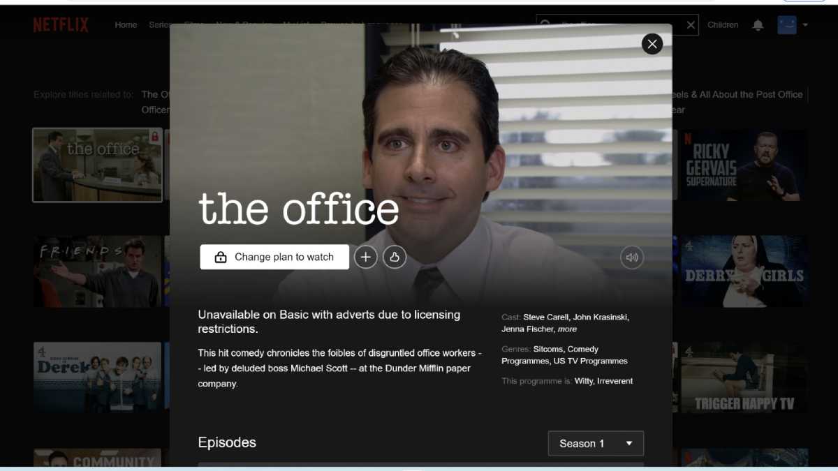 Screenshot of The Office on Netflix basic with ads