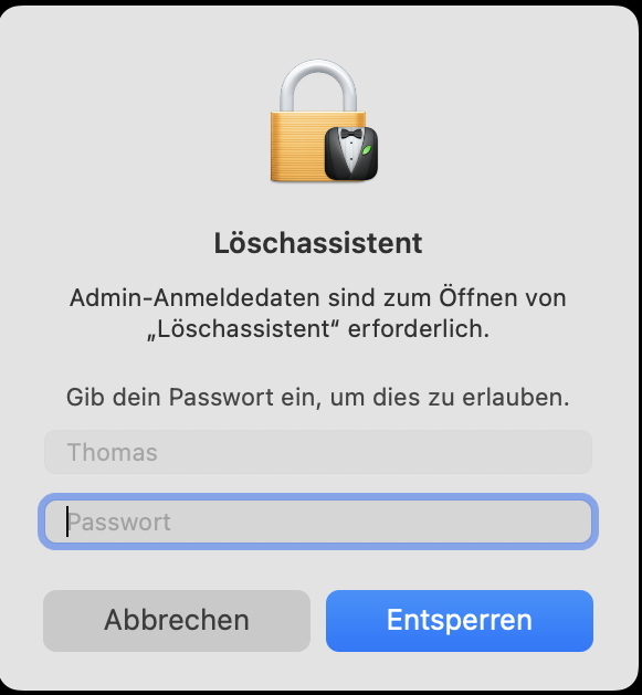Passwort für Löschassistent