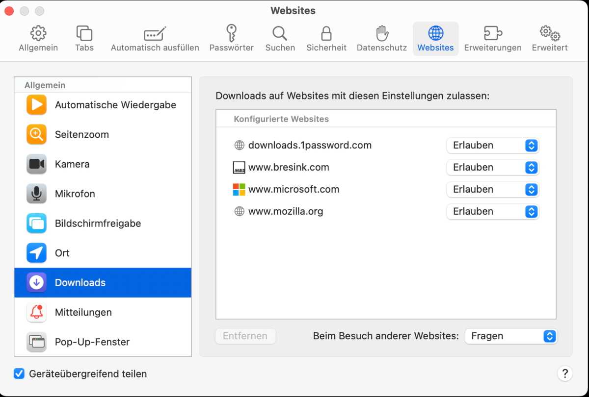 Einstellungen in Safari für Downloads