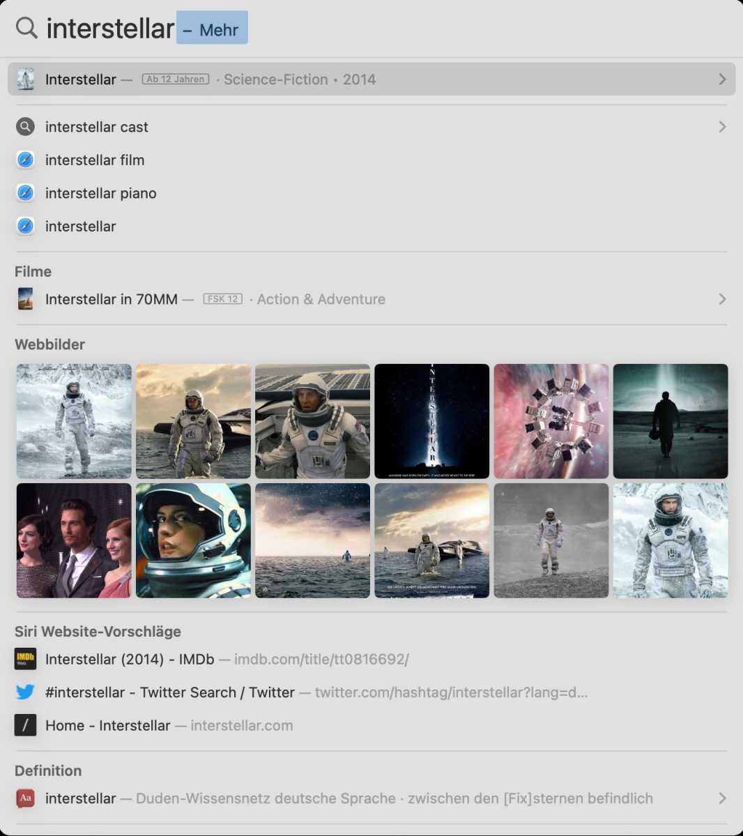 Suchergebnise bei der Suche im Web