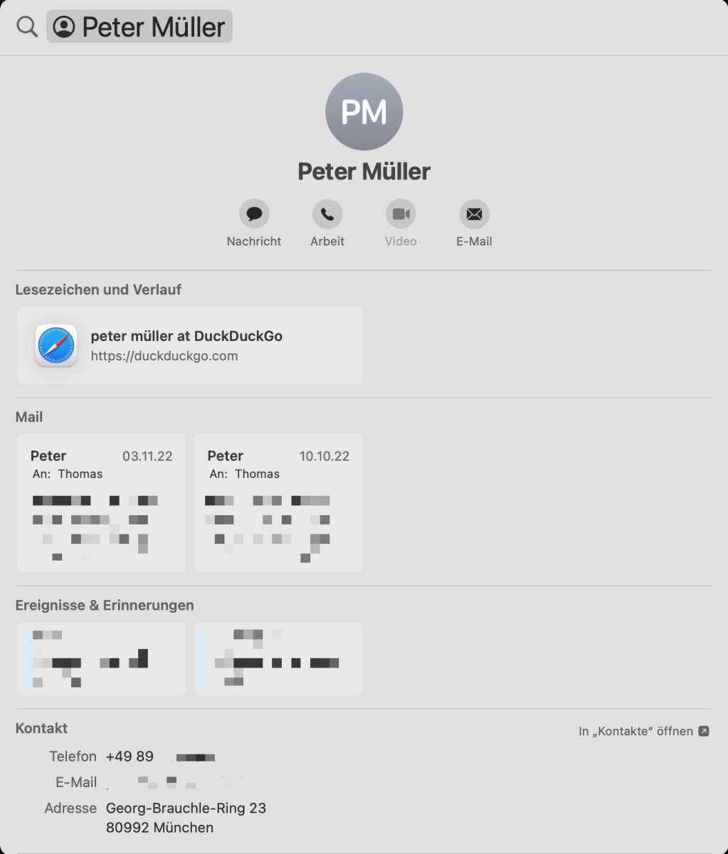 Inhalt des Adressbuchs in Spotlight anzeigen