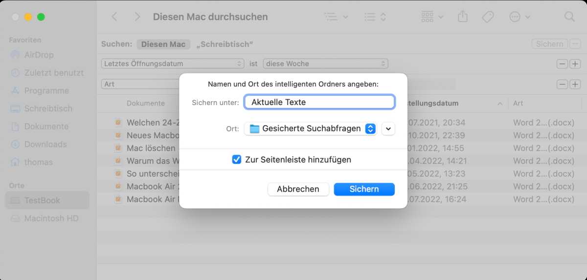 Eine Suche im Finder speichern