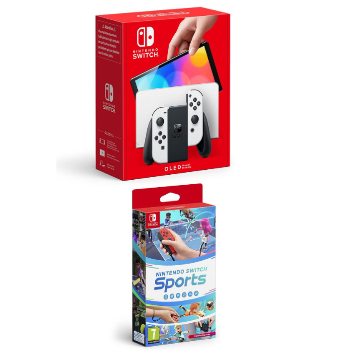 Nintendo Switch OLED com Mario Kart 8 e Switch Sports