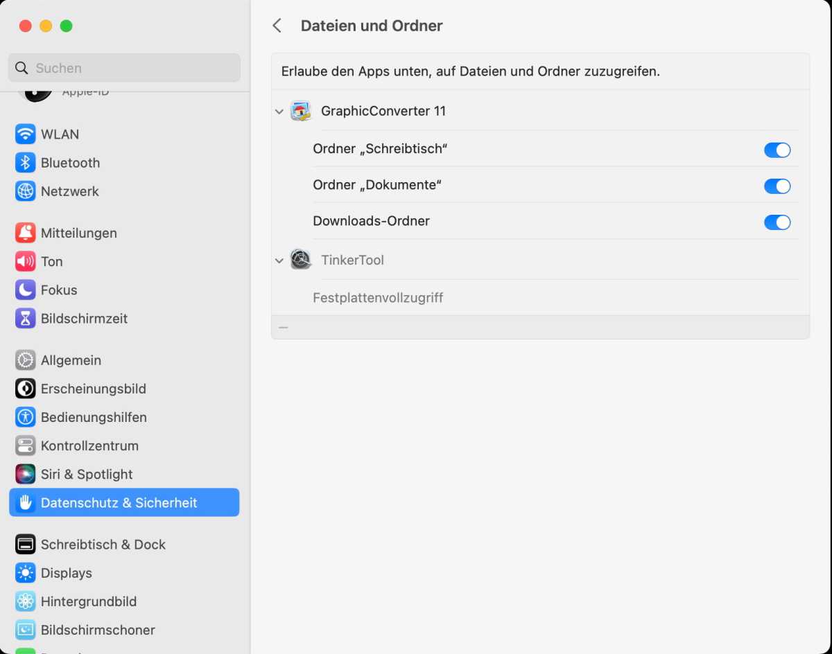 Festlegen, welche Programme auf Ordner zugreifen dürfen