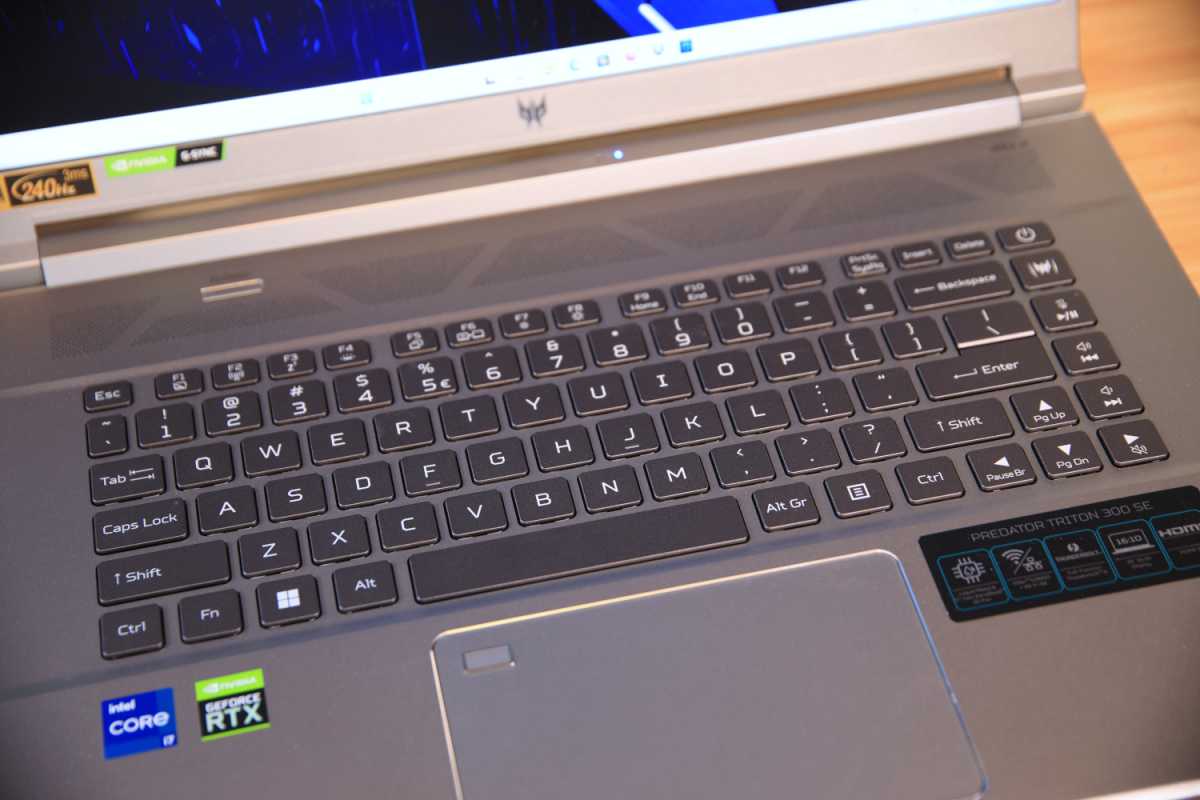 Acer Predator Triton 300 SE keyboard and trackpad