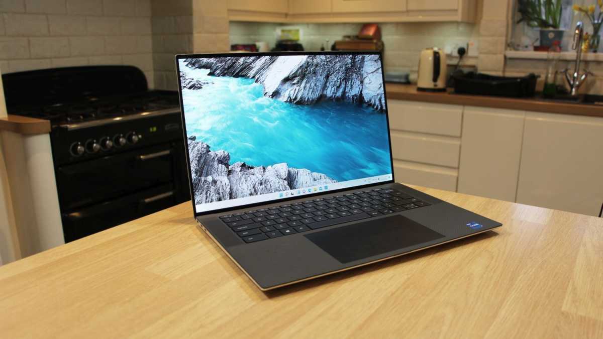 Dell XPS 15 (late 2021) open on a table