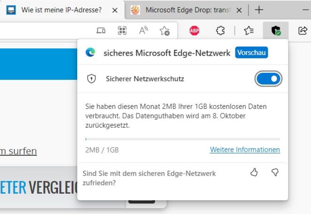 Microsoft Edge verfügt über ein integriertes VPN.