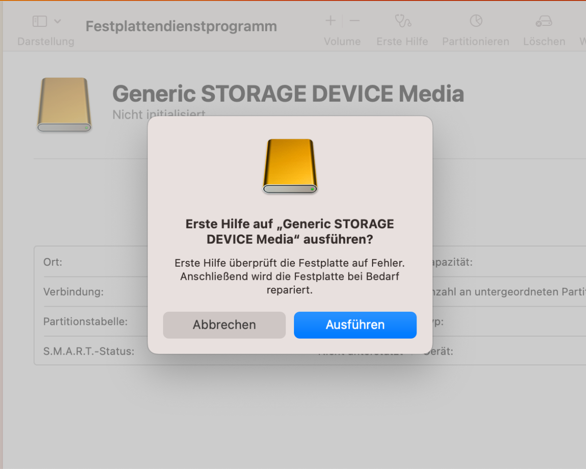Erste Hilfe für externe Datenträgern im Festplattendienstprogramm