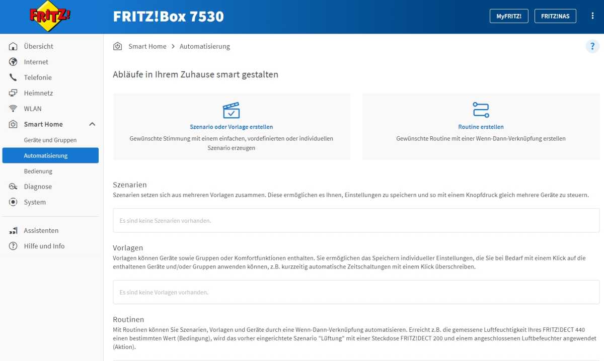 FritzOS bietet sehr viel mehr Einstellungsmöglichkeit für Smart Home-Verwaltung mit der Fritzbox