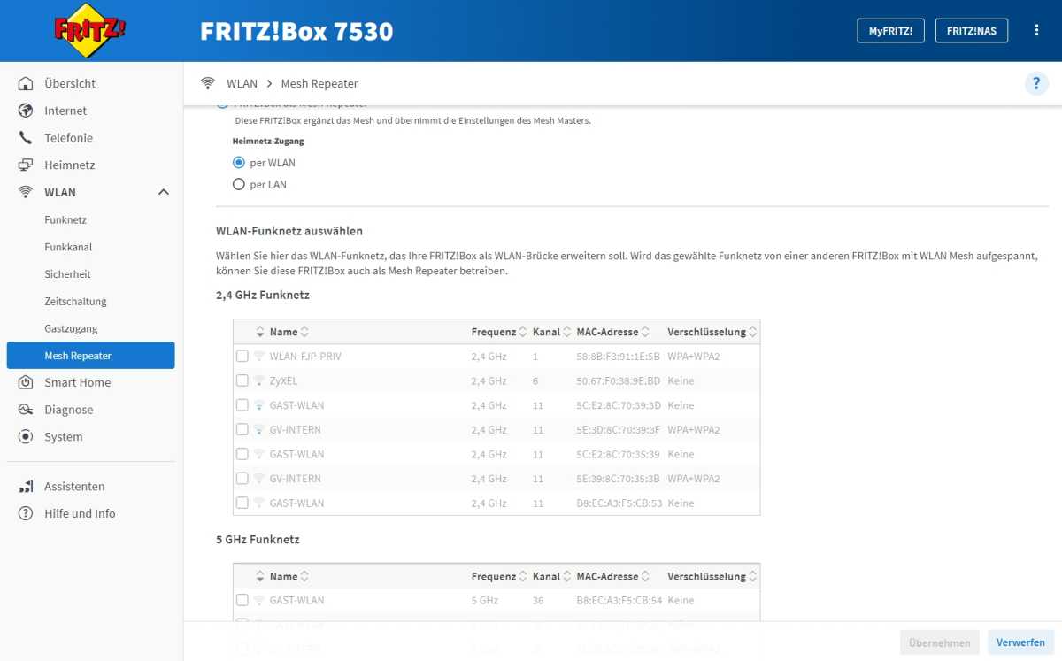 Fritzboxen können im Mesh-Netzwerk sehr viel flexibler mit den verschiedenen Funkbändern umgehen.