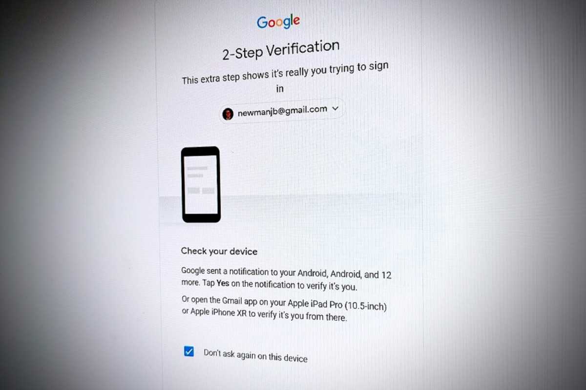 Google two-step verification prompt