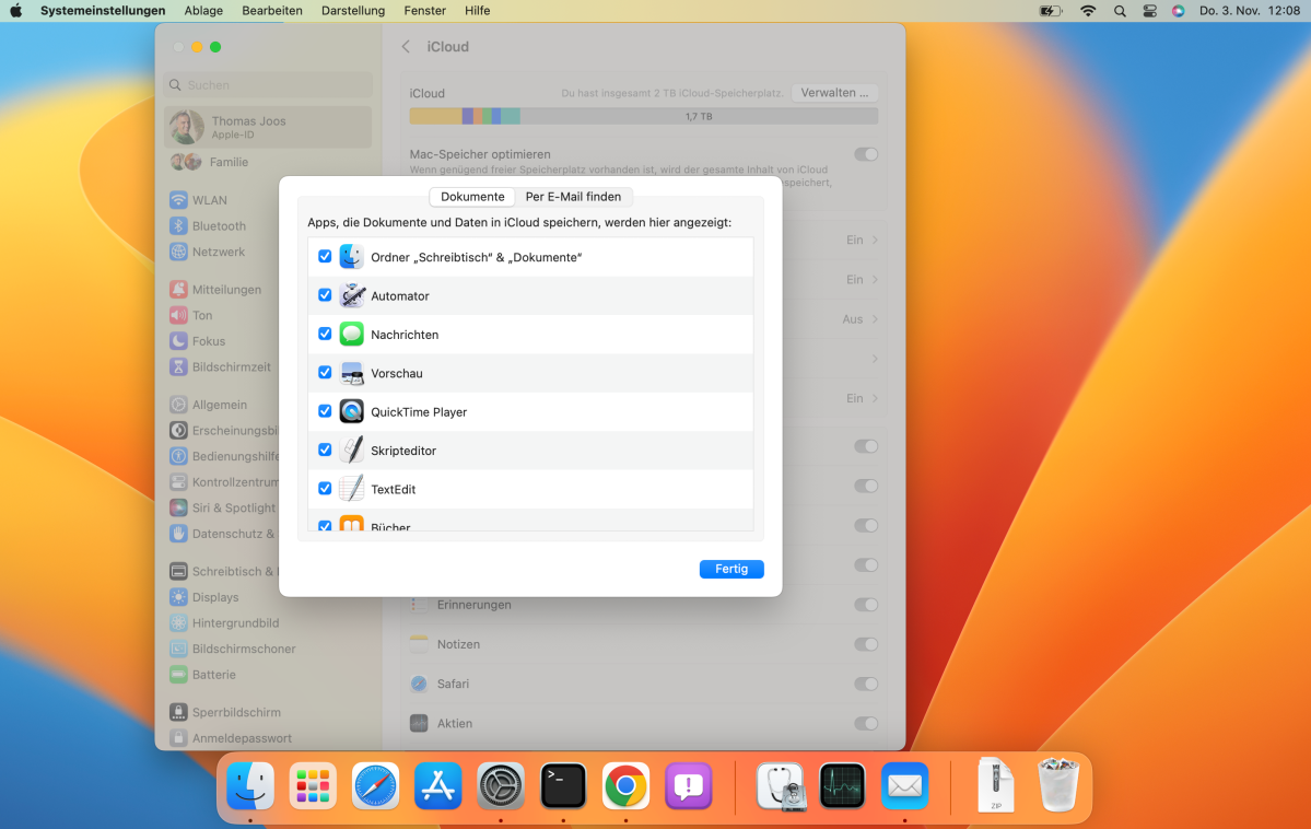 macOS kann Daten mit iCloud synchronisieren. Hier stehen die Daten wiederum anschließend für Windows für Verfügung. 