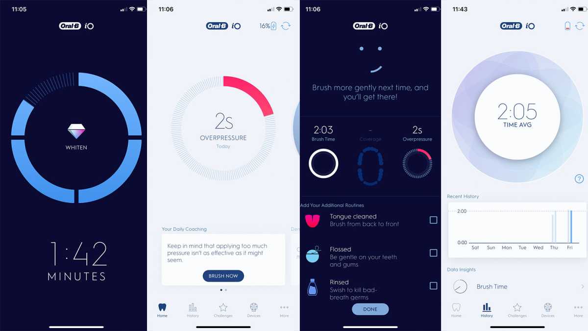 Screenshots from the Oral-B iO app