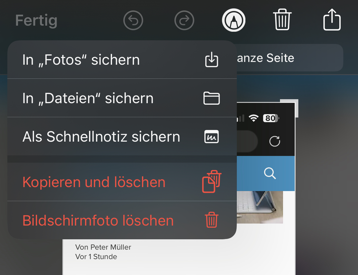 iOS 16 Screenshot kopieren und löschen