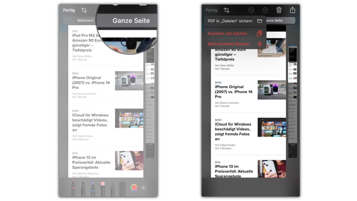iOS 16 Seite als PDF speichern