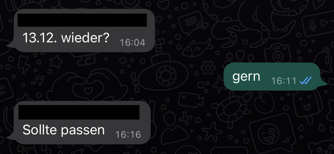 Whatsapp-Chatverlauf mit geschwärzten Teilnehmernamen