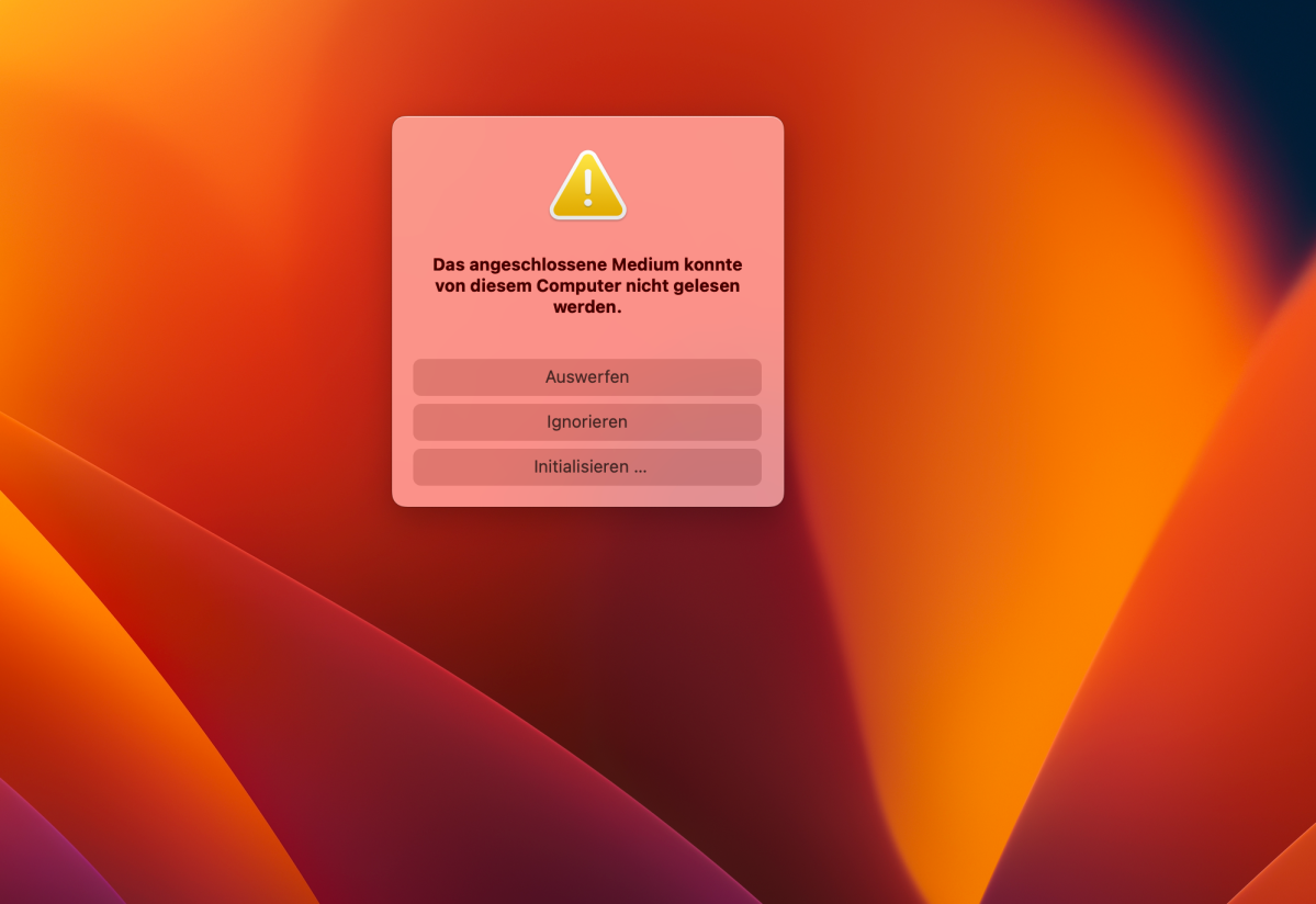 macOS kann ein erfolgreich verbundenes Laufwerk nicht anbinden.