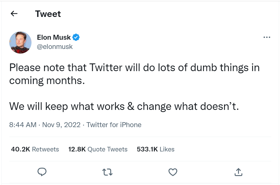 Elon Musk tweet Nov 9 2022