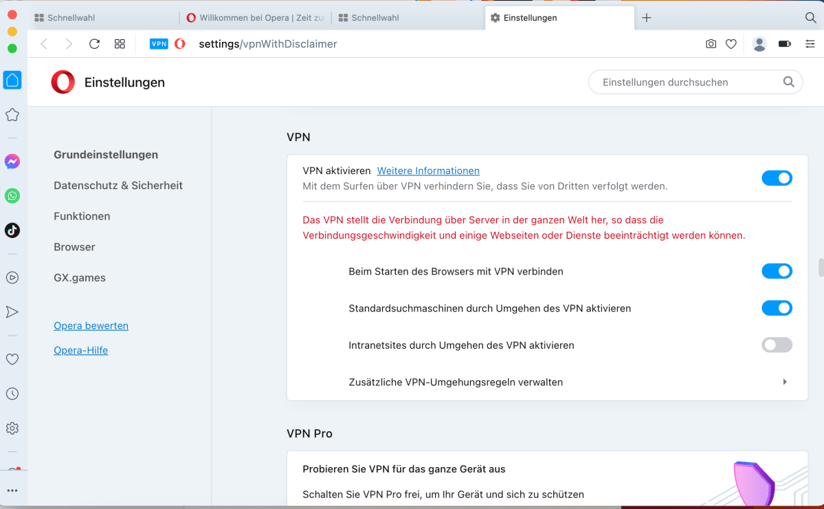 Der kostenlose Webbrowser Opera bietet ein integriertes VPN und einen internen Adblocker für mehr Schutz im Internet und in öffentlichen WLANs.